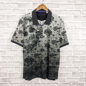 Robert Graham Men's Short Sleeve Polo shirt Gray Black Floral Print Size Medium